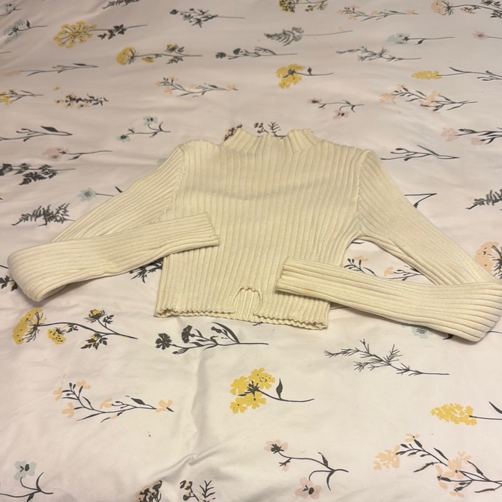 Edikted Cream Cowl Neck Sweater with Ribbed Knit